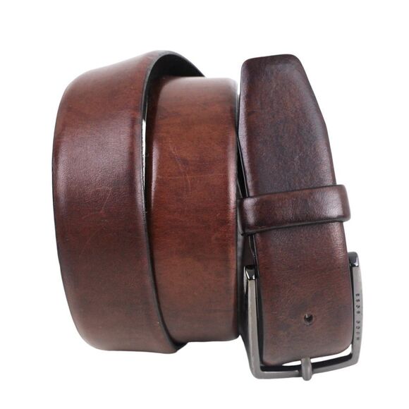 HUGO BOSS BROWN GENUINE LEATHER 1 1/4"Wd CASUAL DRESS MEN'S BELT Sz 34/90 (E31 - Picture 1 of 15